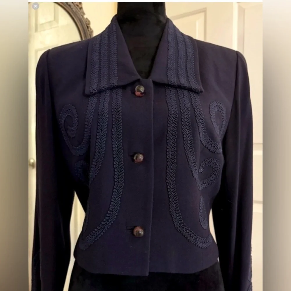 Zelda ~ Vintage Blue/Black Embroidered Soutache Embellished Jacket Blazer